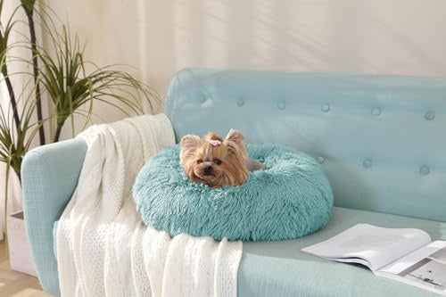 Arlee Rover Shaggy Round Calming Pet Bed - Teal - Small - L:22 X W:22 X H:9