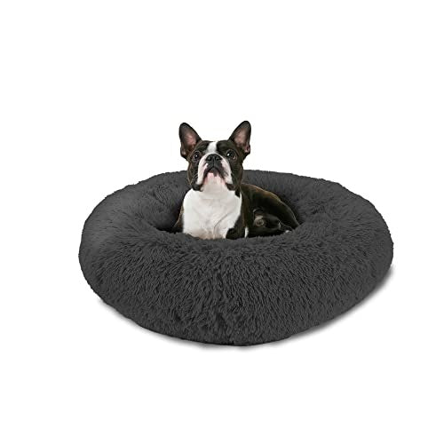 Arlee Rover Shaggy Round Calming Pet Bed - Black - Medium - L26 X W:26 X H:10