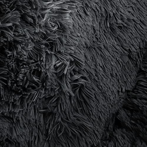 Arlee Rover Shaggy Round Calming Pet Bed - Black - Large - L:36 X W:36 X H:10
