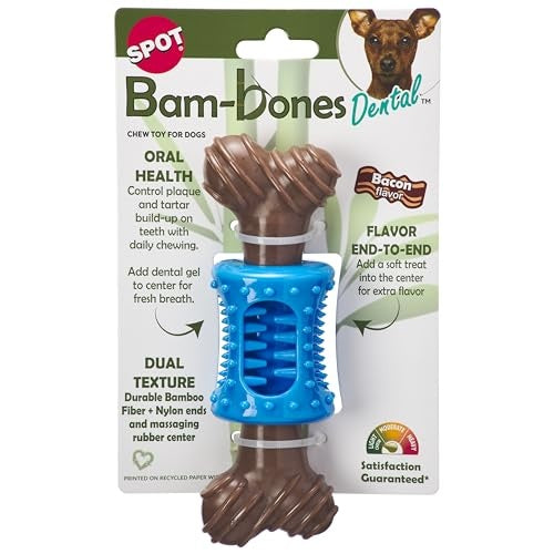 Ethical SPOT Bam-Bones Bacon Flavored Bamboo and Rubber Dental Chew Dog Toy - 6.5 Inch