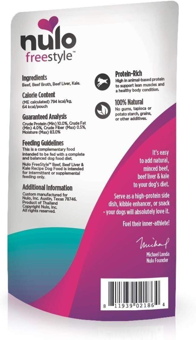 Nulo Freestyle Beef Liver and Kale in Broth Wet Dog Food Topper Pouch - 2.8 Oz - Case of 24