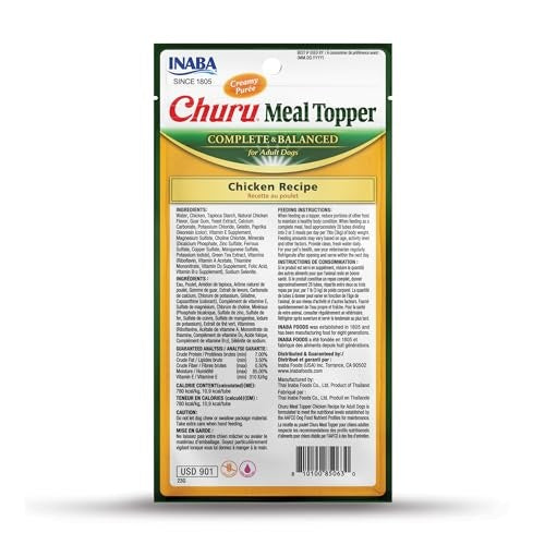 Inaba Churu Complete and Balanced Chicken Dog Food Meal Topper Pouch - .5 Oz - 4 Pack - Case of 6