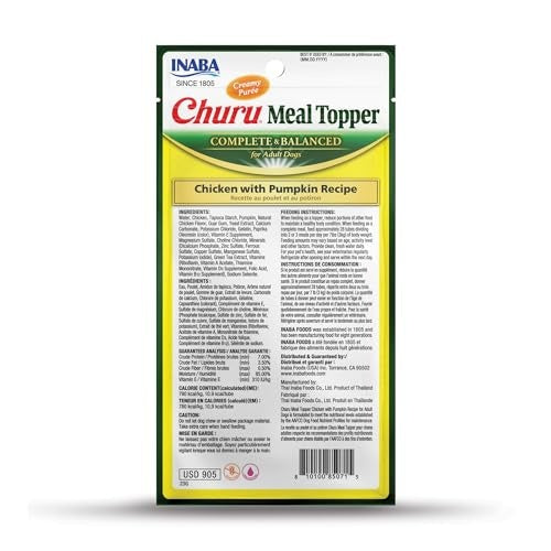 Inaba Churu Complete and Balanced Chicken and Pumpkin Dog Food Meal Topper Pouch