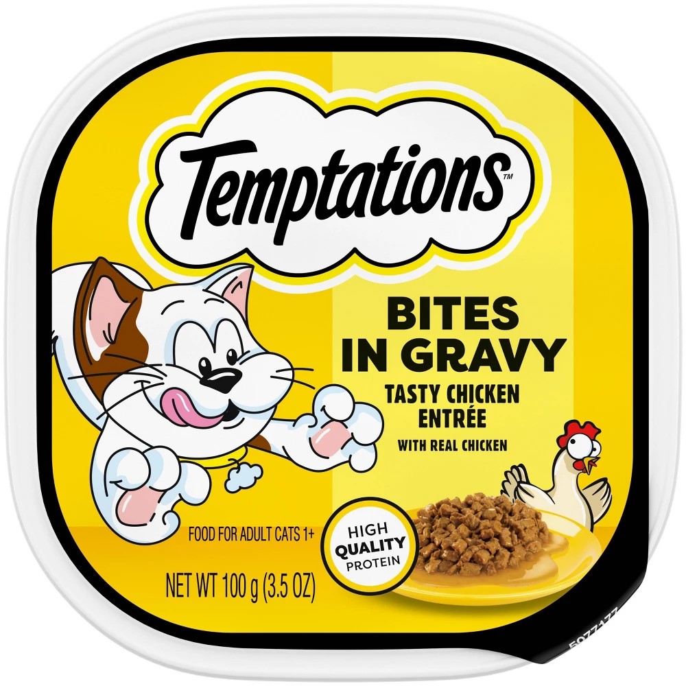 Whiskas Temptations Bites in Gravy Tasty Chicken Entrée Adult Wet Cat Food Tray - 3.5 Oz - Case of 24