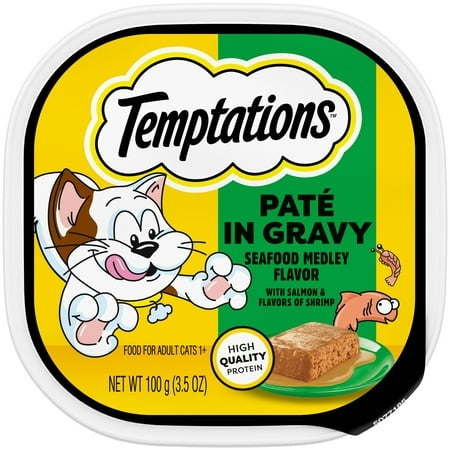 Whiskas Temptations Pate in Gravy Seafood Medley Pate with Shrimp and Salmon Adult Wet Cat Food Tray - 3.5 Oz - Case of 24