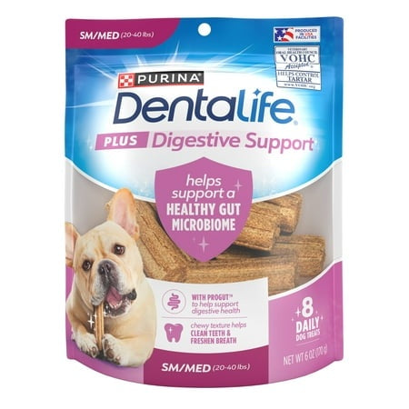 Purina DentaLife + Digestive Support Chicken and Pumpkin Dental Dog Treats - Small/Medium 8 Count - 6 Oz - Case of 5
