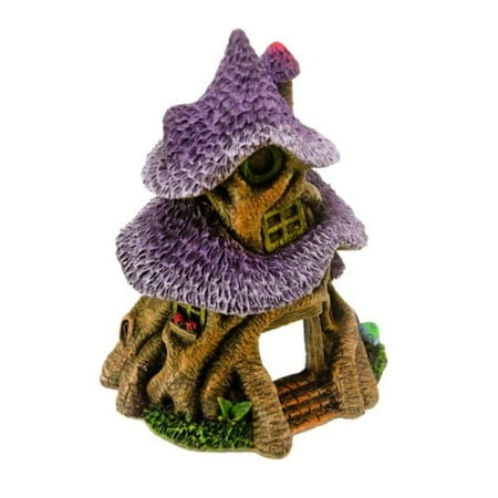 Blue Ribbon Exotic Environments Tree House Purple Roof Aquarium Ornament