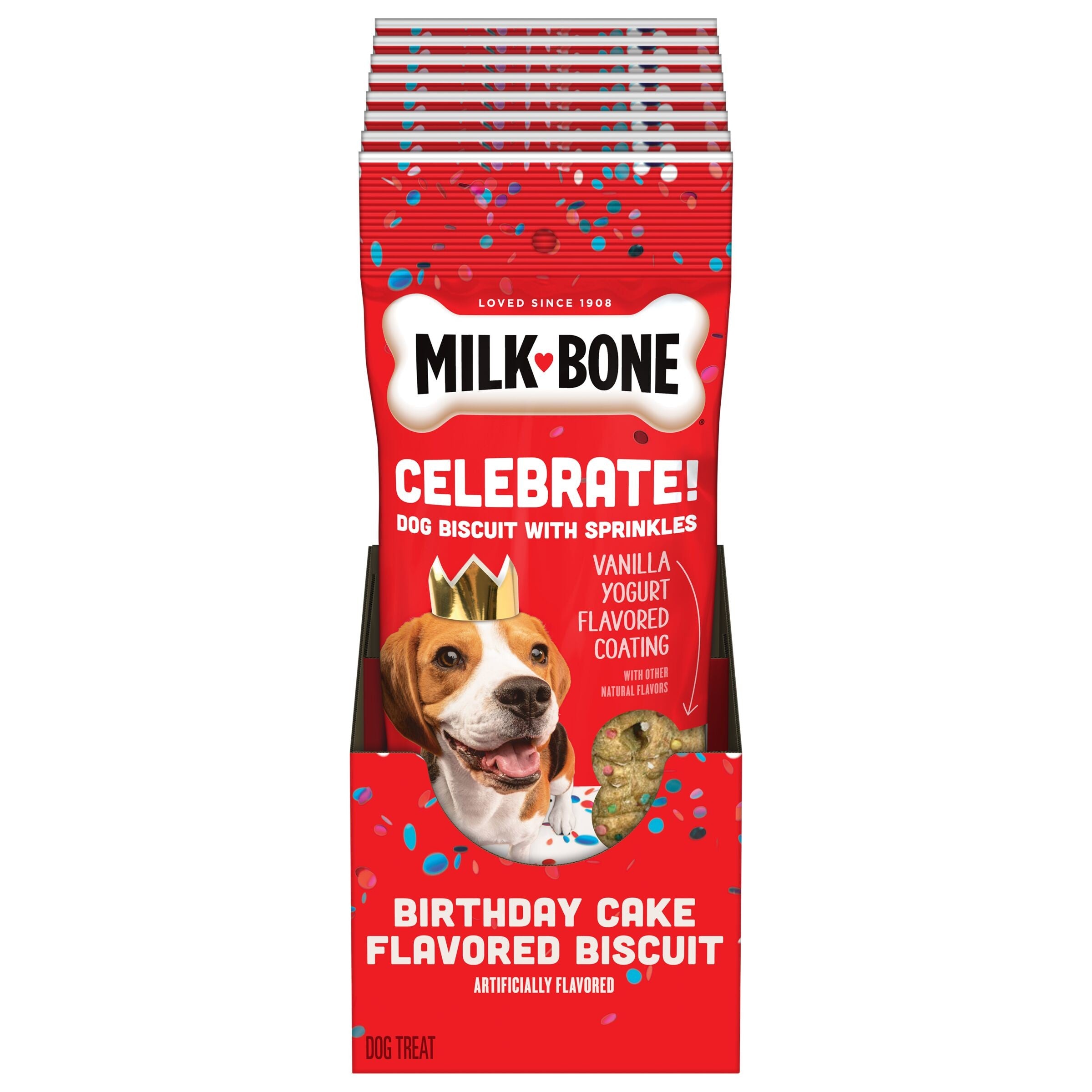 Milk-Bone Celebrate! Birthday Cake Vanilla Dipped Extra Large Dog Biscuit Treat - 2.9 Oz - Case of 16