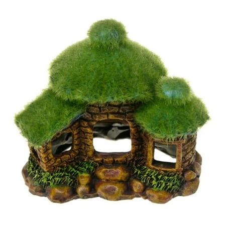 Blue Ribbon Exotic Environments Hut with Fiber Moss Aquarium Ornament