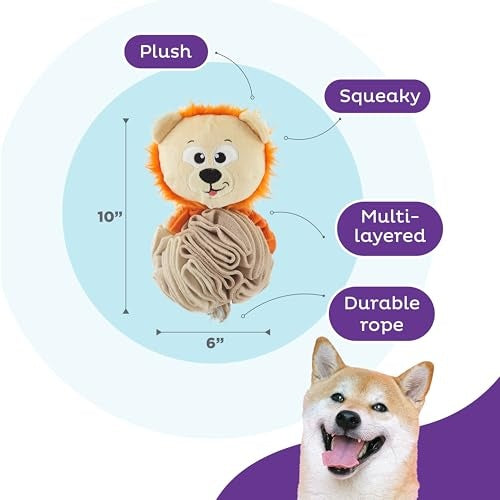 Outward Hound Nina Ottosson Stuff N' Snuffle Lion Treat-Hiding Squeak and Plush Dog Toy