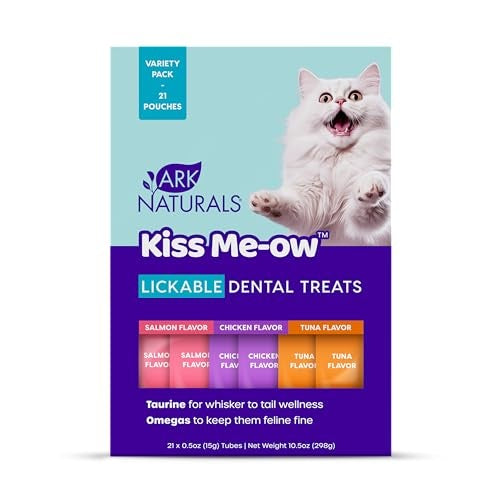 Ark Naturals Kiss Me-Ow Salmon Chicken and Tuna Lickable Dental Cat Treats - Variety Pack - 10.5 Oz