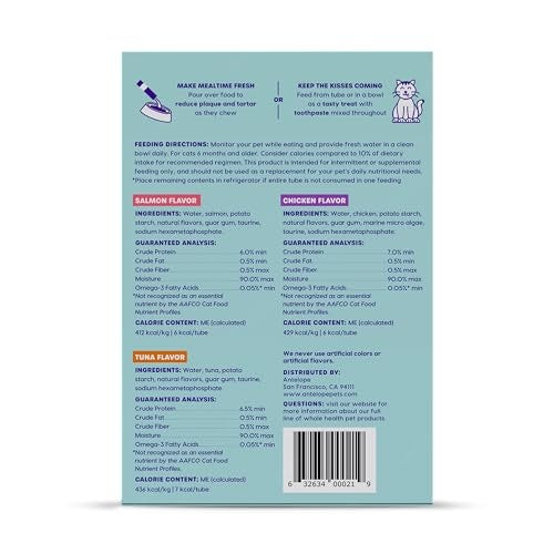 Ark Naturals Kiss Me-Ow Salmon Chicken and Tuna Lickable Dental Cat Treats - Variety Pack - 10.5 Oz