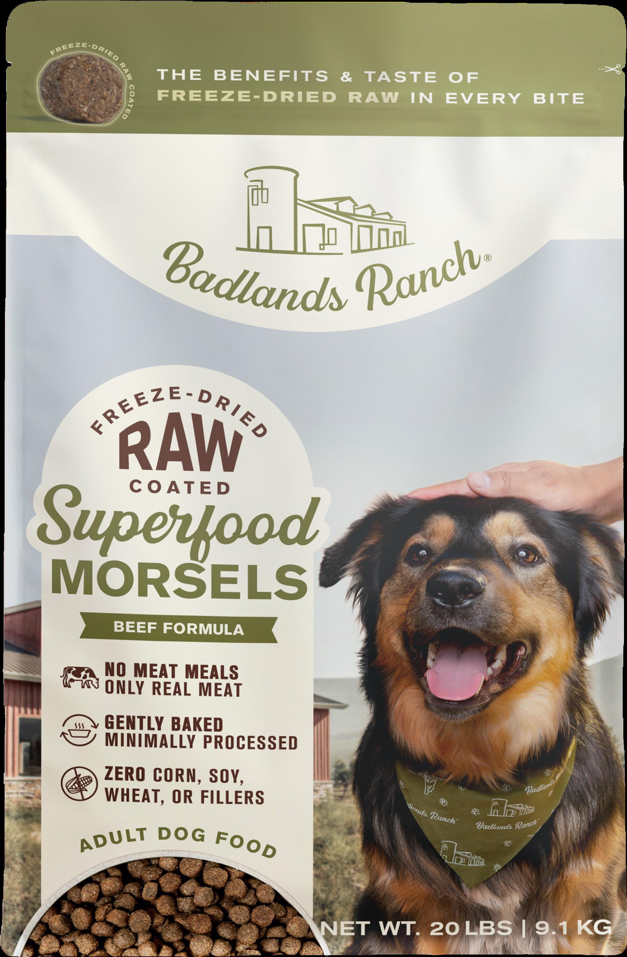 Badlands Ranch Superfood Complete Freeze-Dried Raw Coated Beef Morsals Dry Dog Food - 20 Lbs