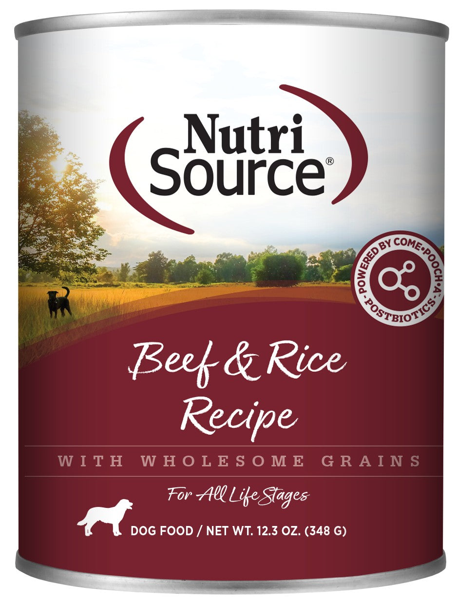 Nutrisource Beef and Rice Recipe with Wholesome Grains Canned Dog Food - 12.3 Oz - Case of 12