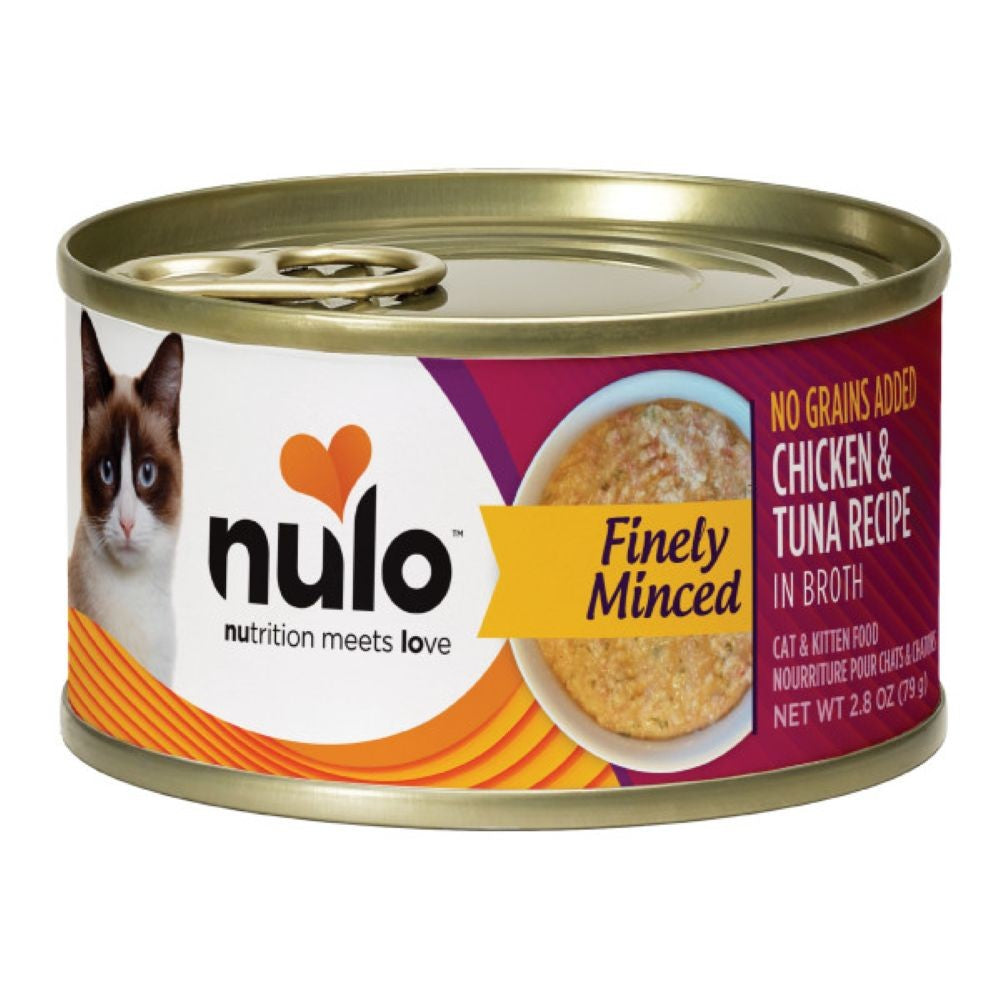 Nulo Grain-Free Finely Minced Chicken and Tuna in Broth Kitten and Adult Canned Cat Food 2.8 Oz - Case of 12