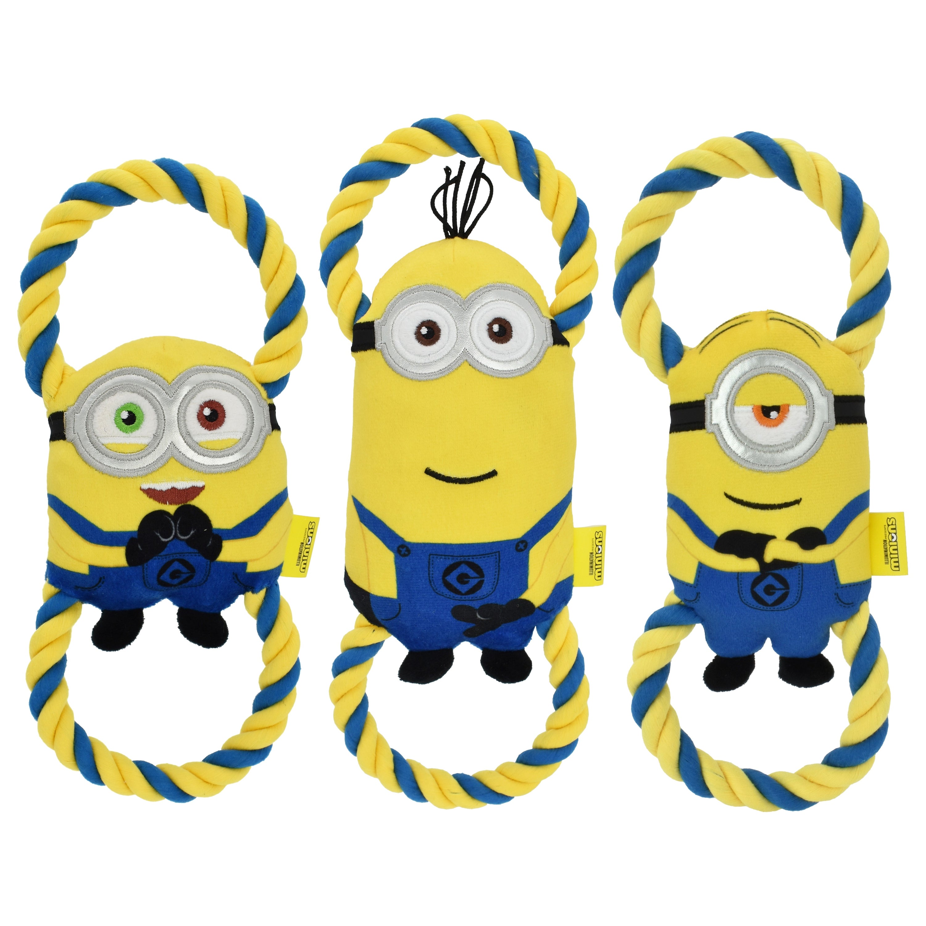 Multipet Minion Double Rope Tug Squeak and Plush Dog Toy - Assorted - Small - 11 Inch