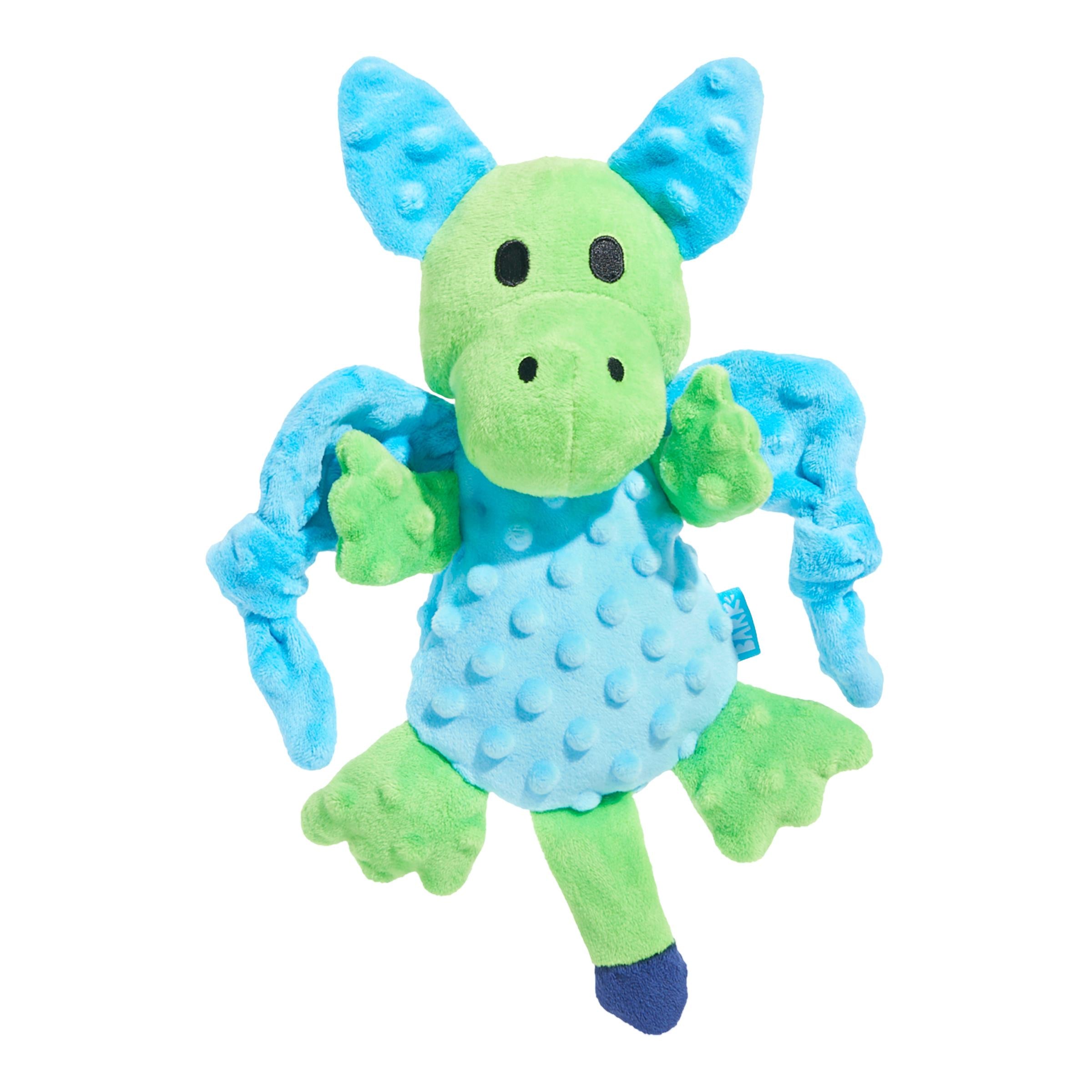 Bark Box Humbert The Dragon Squeak and Crinkle Plush Dog Toy - Blue/Green