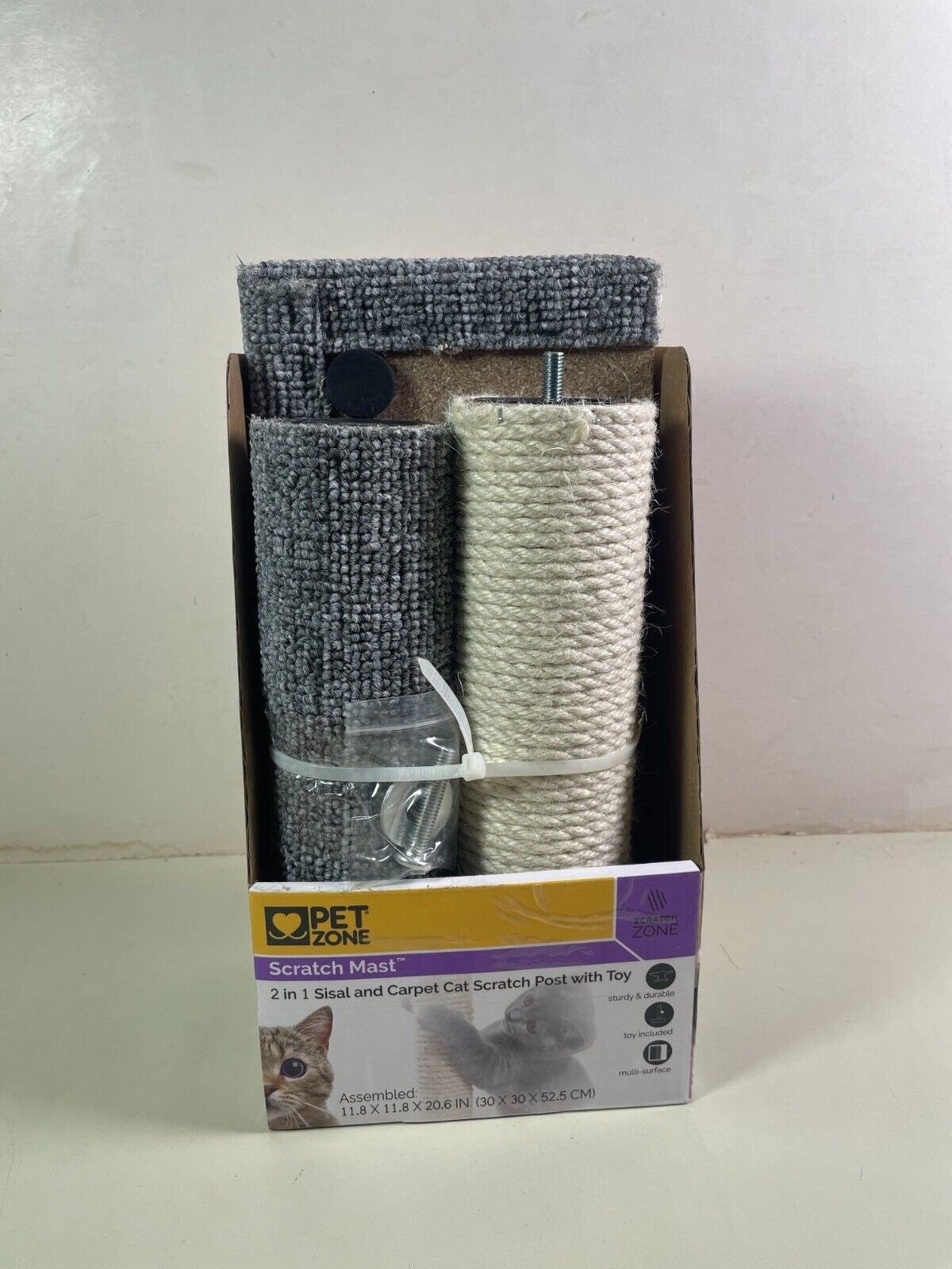 Pet Zone Freestanding Carpet and Sisal Furniture Cat Scratching Post with Hanging Ball 