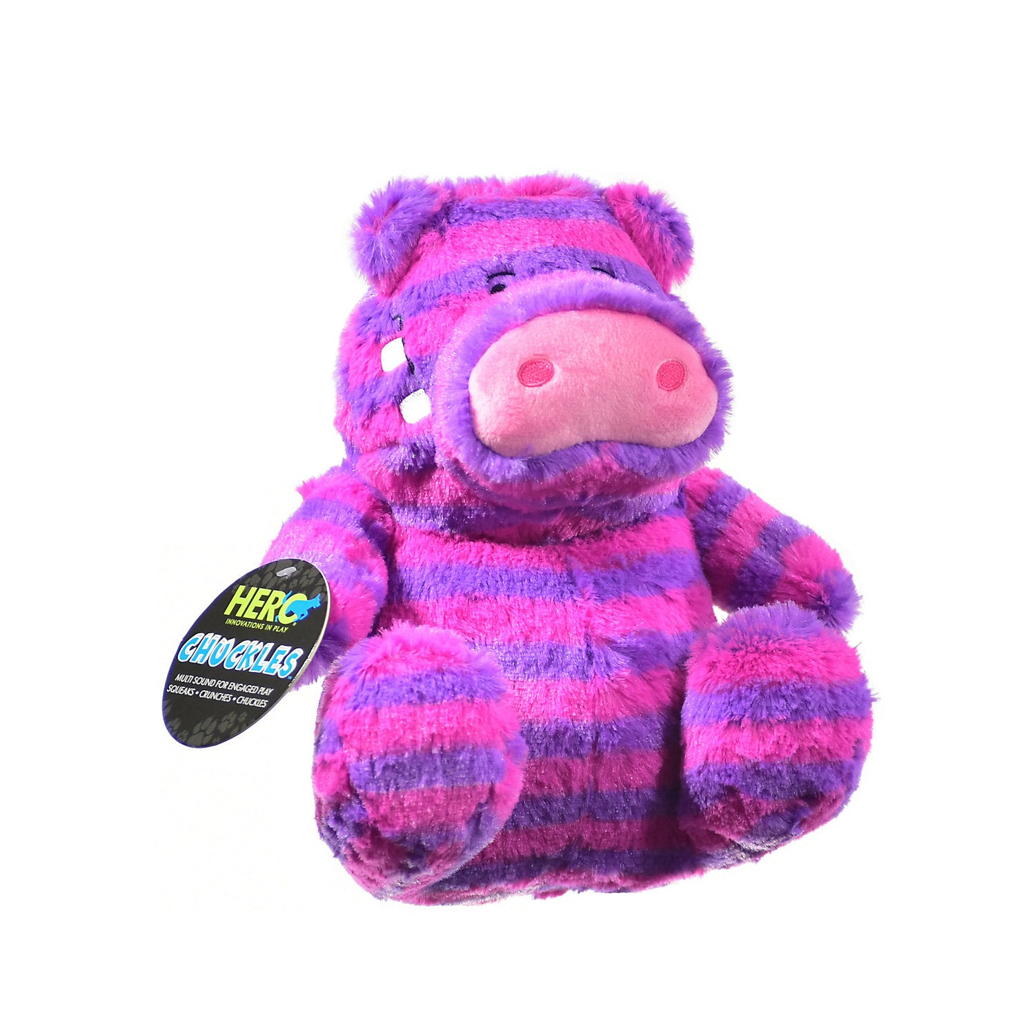 Hero Chuckles Multi-Sound Squeaker Hippo Plush Dog Toy - Pink and Purple - Large