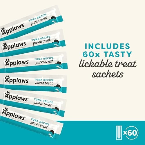Applaws Natural Limited Ingredient Grain-Free Tuna Puree Lickable Cat Treats Pouch - .5 Oz - 6 Pack - Case of 10