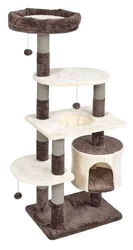 Midwest Homes Feline Beaumont 5-Level Cat Tree Furniture - Mocha/Cream - Large - L:24.4 X W:34.2 X H:59 Inch