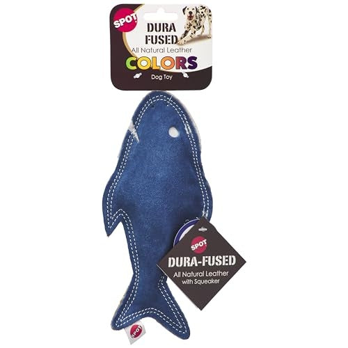 Ethical SPOT Dura-Fused Colors Natural Leather Fish Squeak Chew Dog Toy - 7 Inch