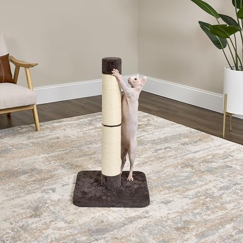 Midwest Homes Feline Nuvo Cat Scratching Furniture Post - Medium - Mocha/Cream - L:17 X W:17 X H:31 Inch