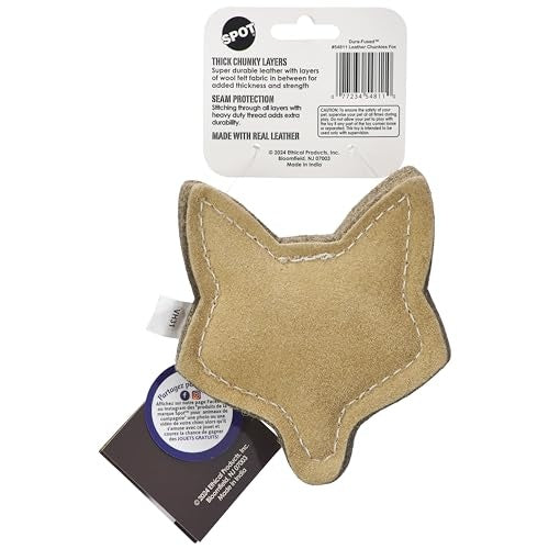 Ethical SPOT Dura-Fused Chunkies Natural Leather and Felt Fox Squeak Chew Dog Toy - 5 Inch