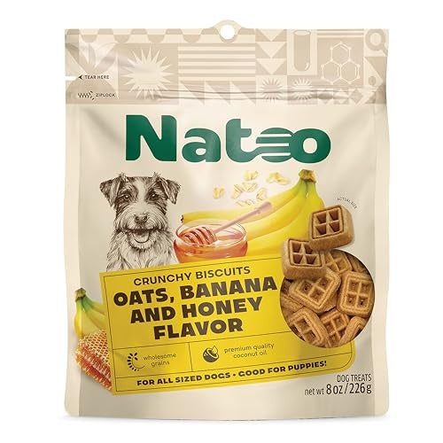Natoo Crunchy Biscuits Oats Banana and Honey - Small Bites - 8 Oz - 10 Pack
