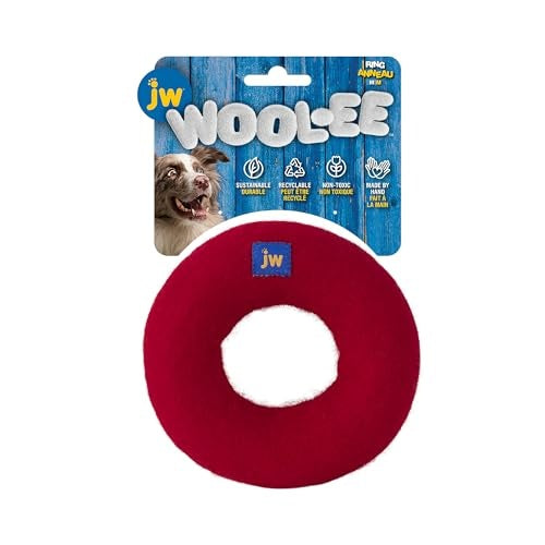JW Pet WOOL-EE Ring Natural and 100% Hand-Made Wool Fetch Dog Toy - Red - Medium