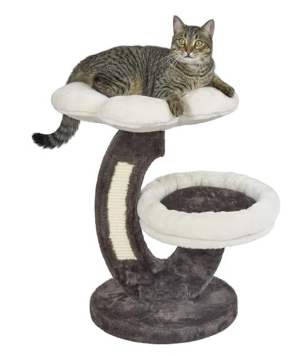 Midwest Homes Feline Nuvo 2-Level Lily Flower Cat Tree Furniture  - Mocha/Cream - L:19 X W:24 X H:25.5 Inch