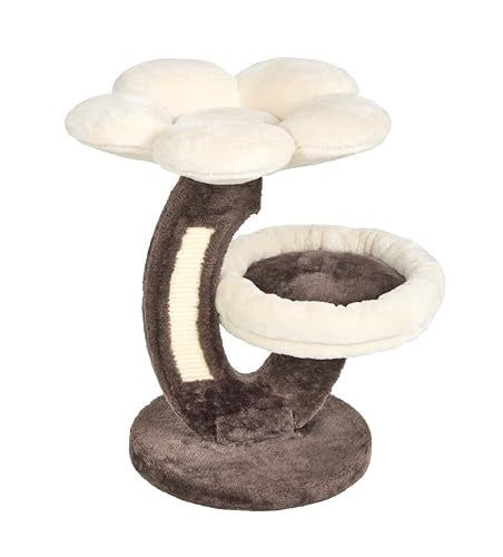 Midwest Homes Feline Nuvo 2-Level Lily Flower Cat Tree Furniture  - Mocha/Cream - L:19 X W:24 X H:25.5 Inch