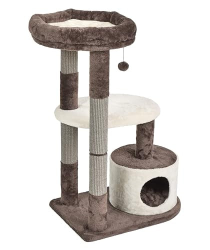 Midwest Homes Feline Alden 3-Level Cat Tree Furniture - Mocha/Cream - Medium - L:20.9 X W:30.9 X H:40.6 Inch