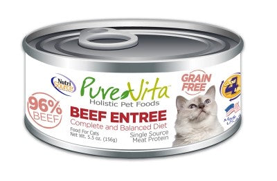 Nutrisource PureVita Grain-Free 96% Beef and Liver Complete and Balanced Canned Cat Food - 5 Oz - Case of 12