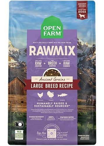 Open Farm RawMix Salmon Chicken Turkey Ancient Grains Freeze-Dried Raw and Broth Coated Large-Breed Dry Dog Food - 20 Lbs
