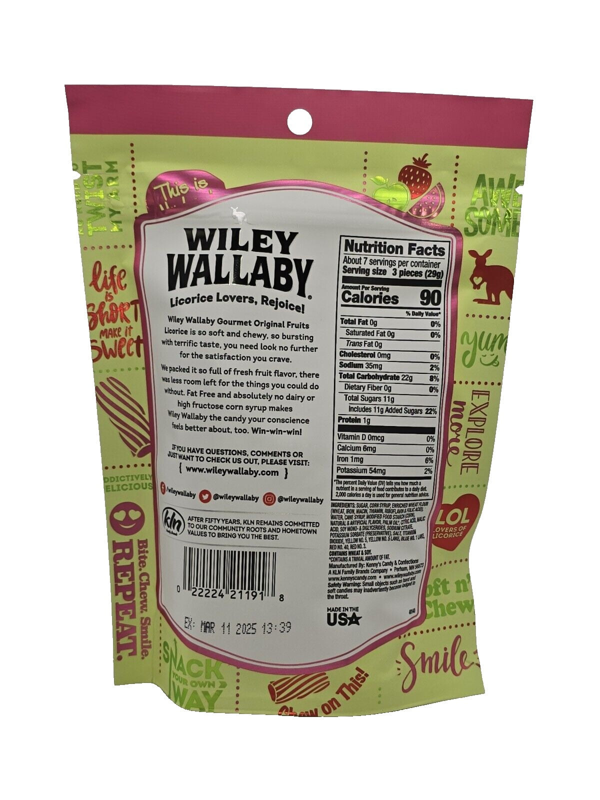 Wiley Wallaby Original Fruits Licorice Real Fruit Soft and Chewy Dog Treats - 7.05 Oz - Case of 12