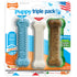 Nylabone Bone Triple Pack Puppy-Chew Chicken and Bacon Textured and Classic Nylon Dog Toy with Bone Treat - 3 Pack