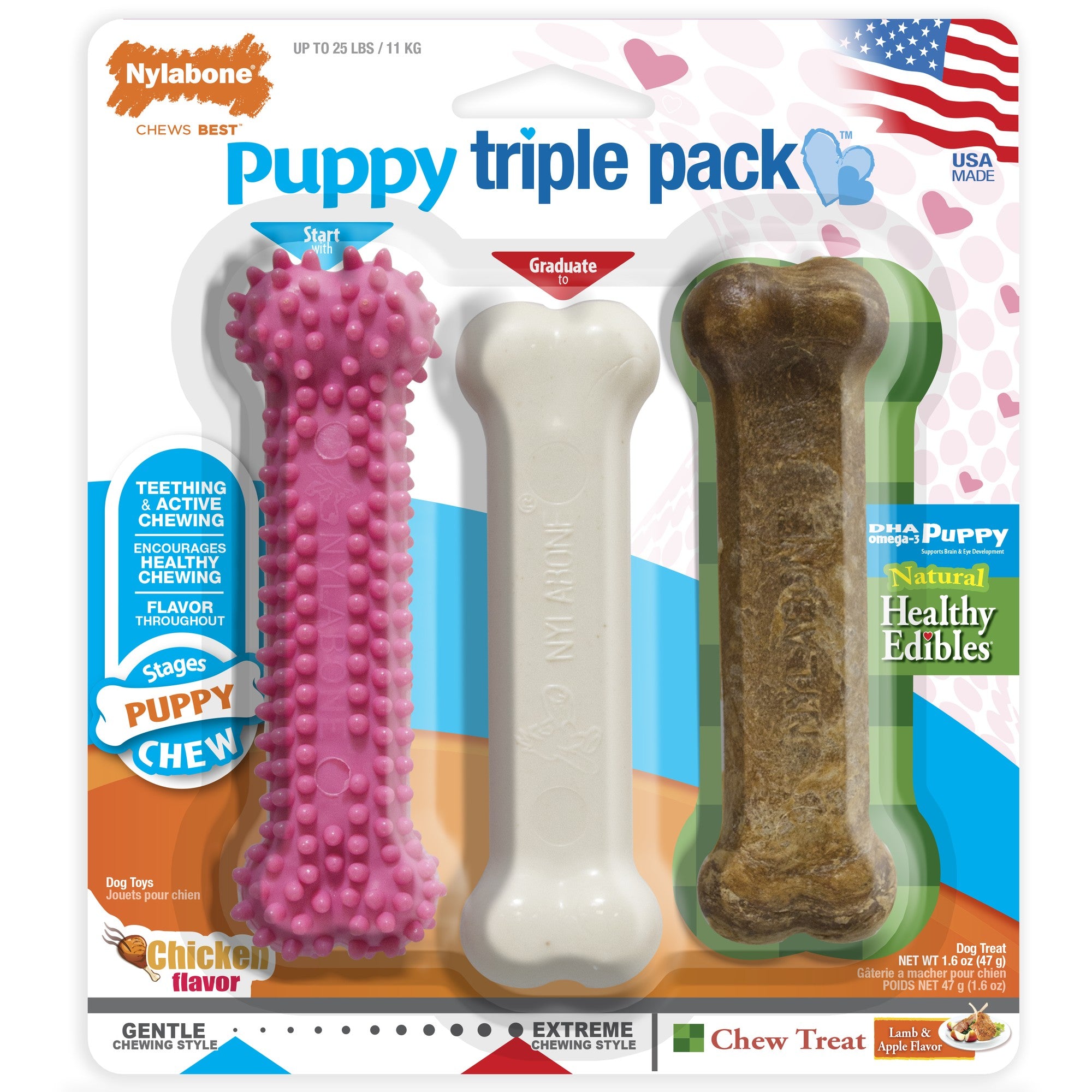 Nylabone Original Bone Chicken and Lamb Flavored Chew Dog Toy and Treat Variety Pack - Small/Regular - 3 Pack