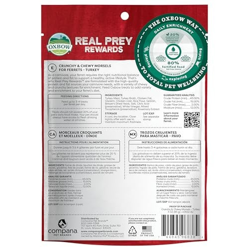 Oxbow Real Prey Rewards Turkey Recipe Ferret Formula Crunchy and Chewy Small Animal Treats - 3 Oz