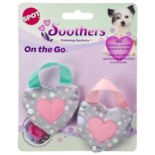 Ethical SPOT Soothers Heart-Shaped On-The-Go Anxiety Relief Lavender Scented Plush Dog Toy - 3 Inch - 2 Pack