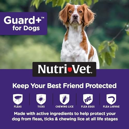 Nutri-Vet Guard+ Waterproof Topical Dog Flea and Tick Prevention Treatment - Dogs 23-44 Lbs - 3 Month Dose - 90 Count
