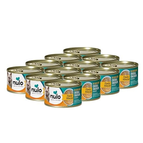 Nulo Grain-Free Finely Minced Chicken and Crab in Broth Kitten and Adult Canned Cat Food 2.8 Oz - Case of 12