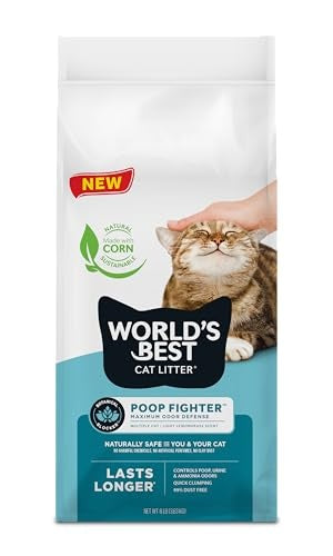 World's Best Cat Litter Poop Fighter Odor Defense Dust-Free Clumping Lemongrass Scented Corn Cat Litter - Case of 4 8 Lbs - Case of 3