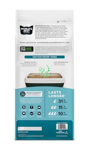 World's Best Cat Litter Poop Fighter Odor Defense Dust-Free Clumping Lemongrass Scented Corn Cat Litter - Case of 4