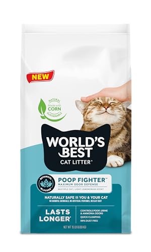 World's Best Cat Litter Poop Fighter Odor Defense Dust-Free Clumping Lemongrass Scented Corn Cat Litter - Case of 3 15 Lbs - Case of 3