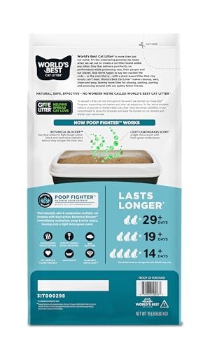 World's Best Cat Litter Poop Fighter Odor Defense Dust-Free Clumping Lemongrass Scented Corn Cat Litter - Case of 3