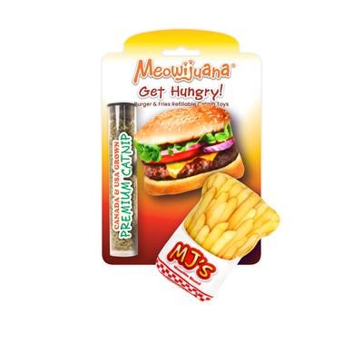 Meowijuanna Get Hungry Burger and Fries Plush Catnip Cat Toy with Refillable Catnip - 2 Pack