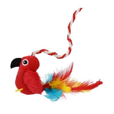 Multipet Margaritaville Plush Catnip Red Bird Toy and Cat Teaser Wand
