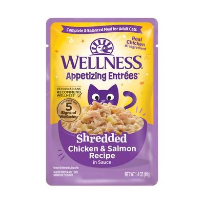 Wellness Appetizing Entrees Shredded Chicken and Salmon in Sauce Wet Cat Food Pouch - 1.4 Oz - 8 Pack - Case of 3 Default Title