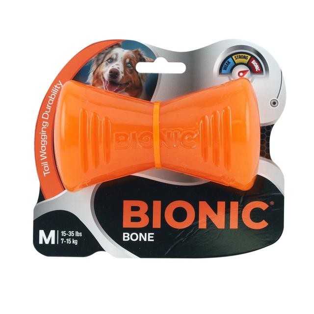 BIONIC Bone Toughest Chew Indestructible Fetch Rubber Dog Toy - Medium - Dogs 15-35 Lbs